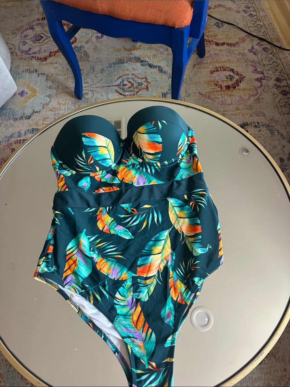 Cupshe Teal Tropical Leaf One-Piece Swimsuit